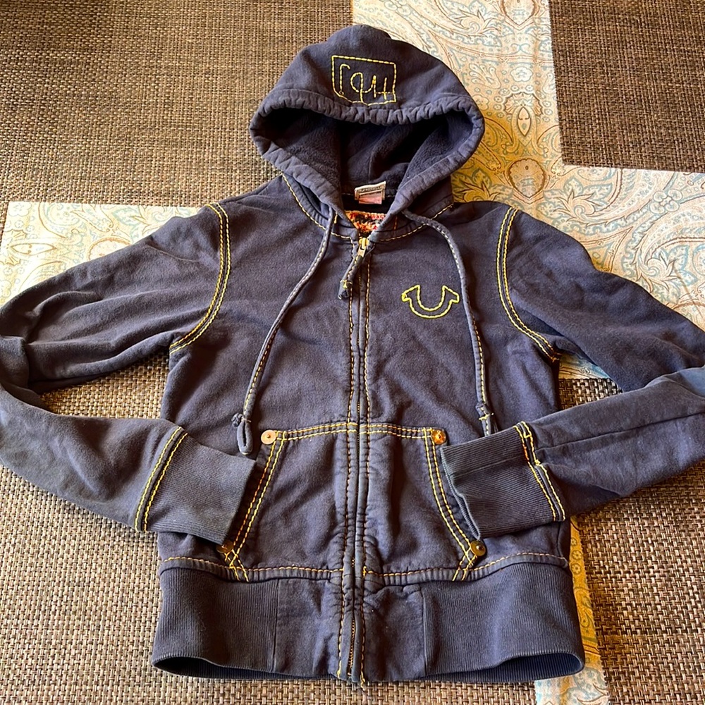 True Religion hoodie D yellow and Orange stitching
